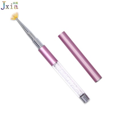 High Quality Pink Metal Handle Crystal Design UV Gel Painting Nail Fan Brush For Applying Glitters