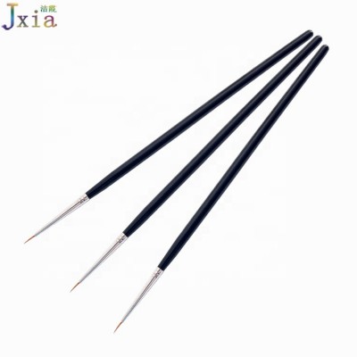 Jiexia Wholesale Pure Black Wood Handle Nail Art DIY Tool 3pcs Set Nylon Hair Artist Detail Paint Brush