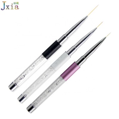 Jiexia Private Label Metal Handle and Rhinestones Design Nail Art Painting  Detail Liner Brush