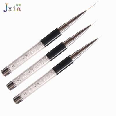 Black Metal Handle Clear Rhinestone Decoration Fine Nail Art Liner Brush