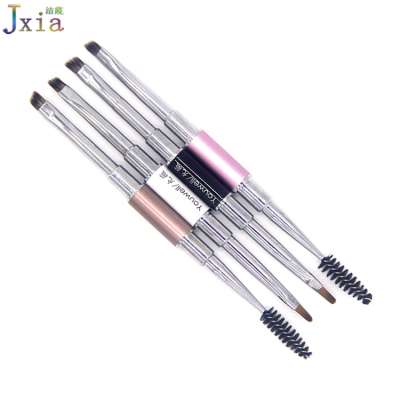 2019 Fashion Duo Makeup Tools Metal Handle Angled Eyebrow Brush Eyelash Spoolie Brush With a Cap